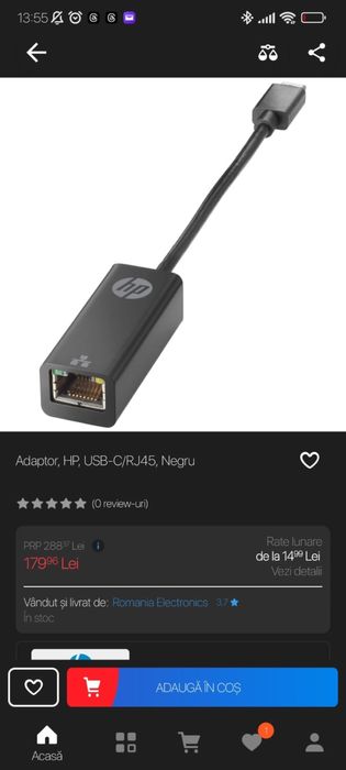 Adaptor, HP, USB-C/RJ45, Negru
