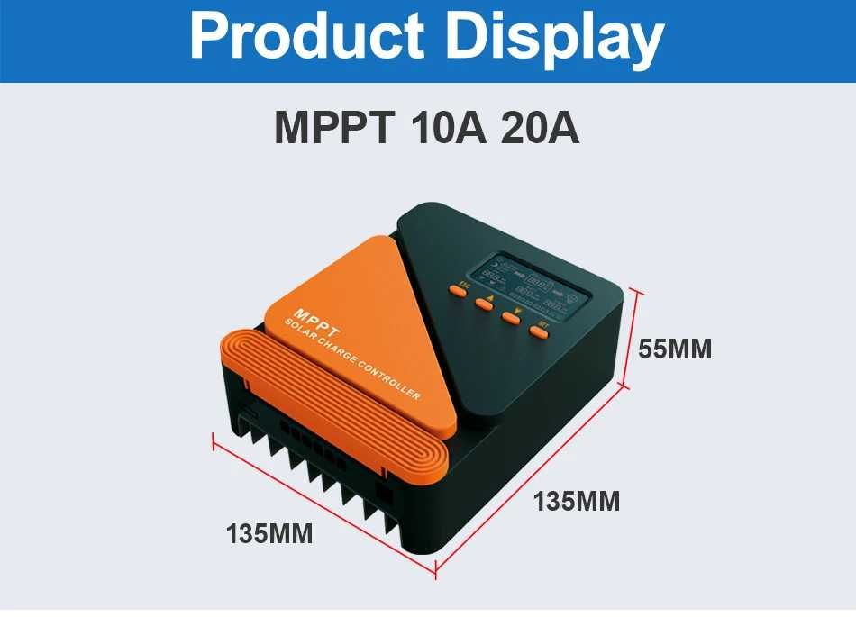 20A MPPT соларно зарядно - соларен контролер 12/24 v