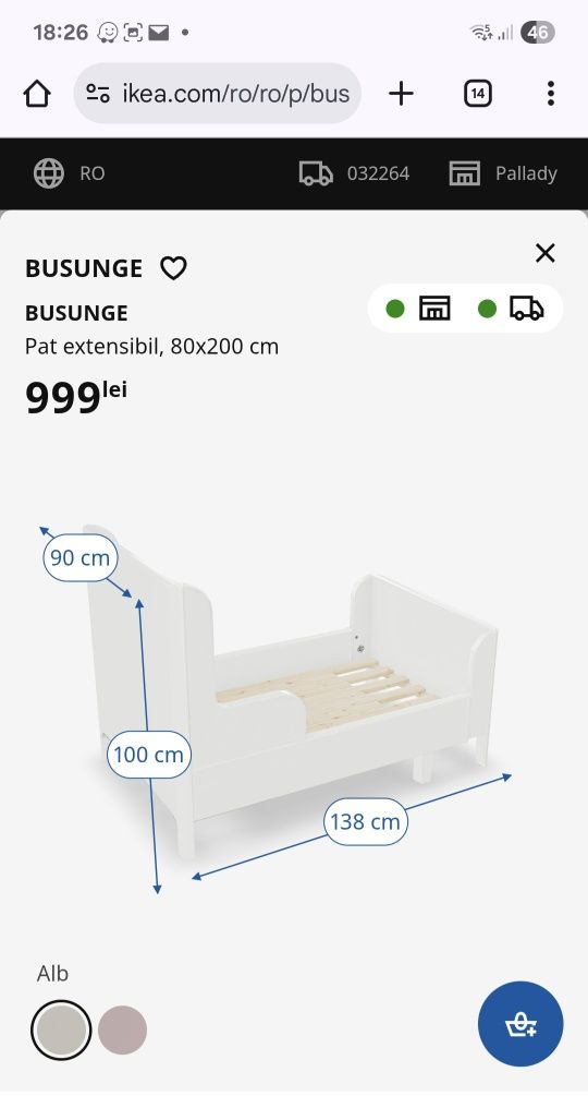 Pat copii extensibil Ikea Busunge