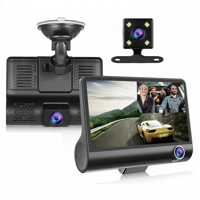 Camera Auto Tripla, Full-HD, 3 camere fata/spate/interior, ecran 4 inc