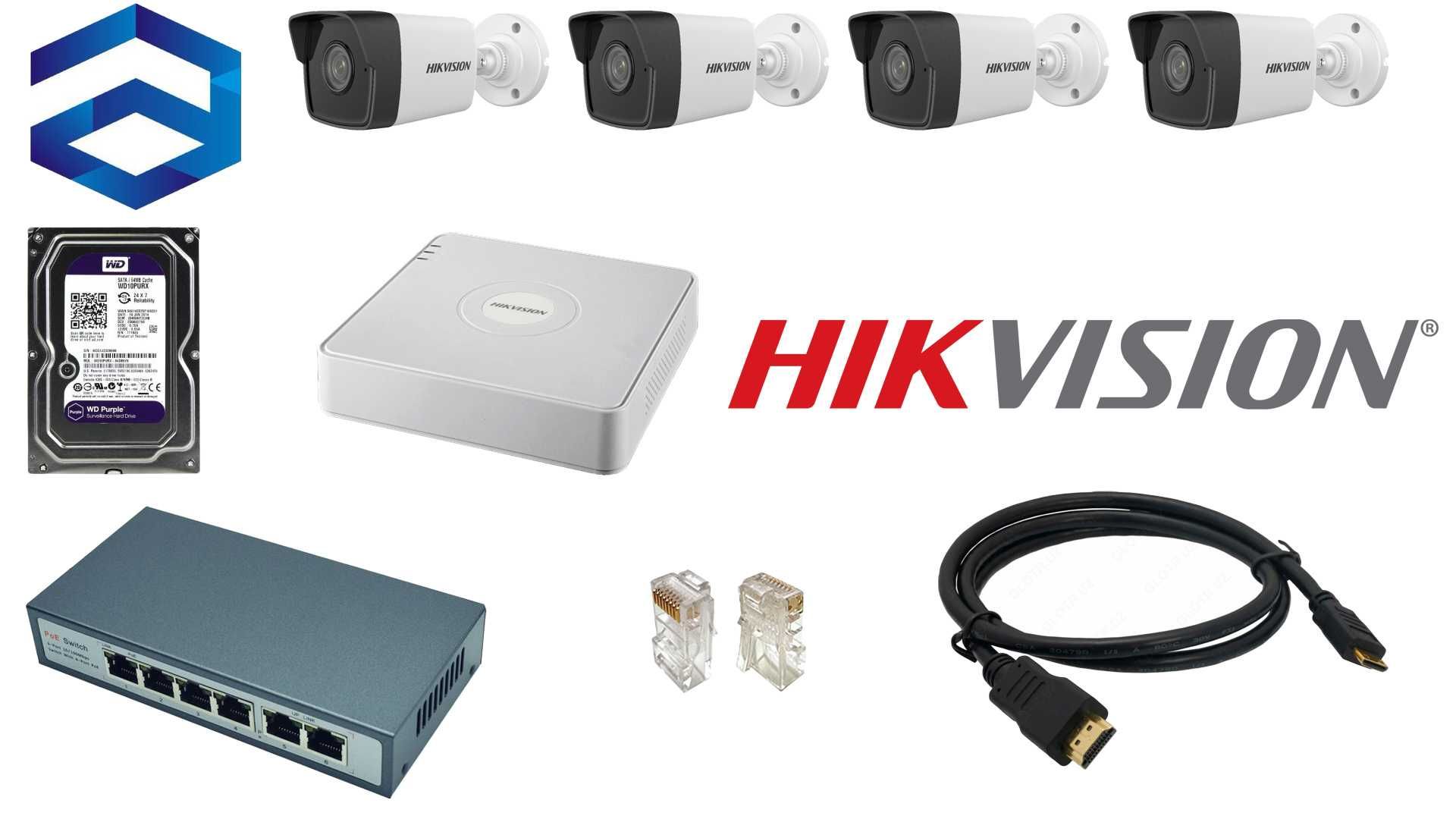 Видео наблюдение Hikvision IP полный комплект 4 штуки