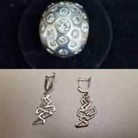 Дамски сребърен пръстен с камъни и обеци.