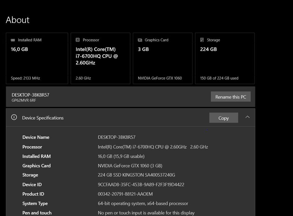 Laptop MSI GP62MVR 6RF