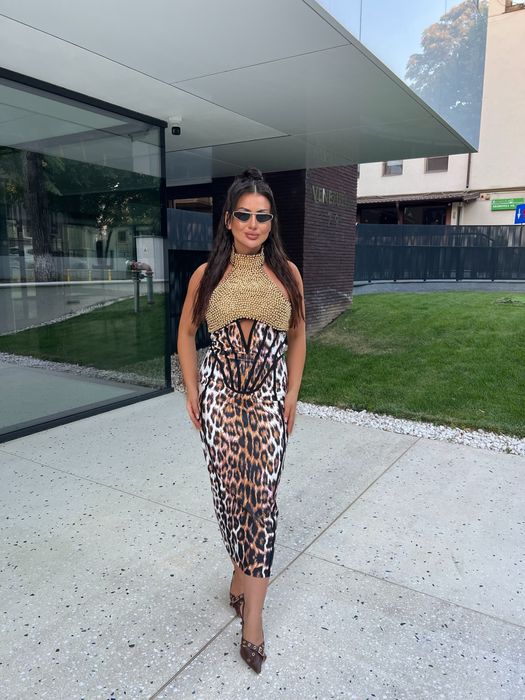 Rochie midi perle aurii, bandage M,L