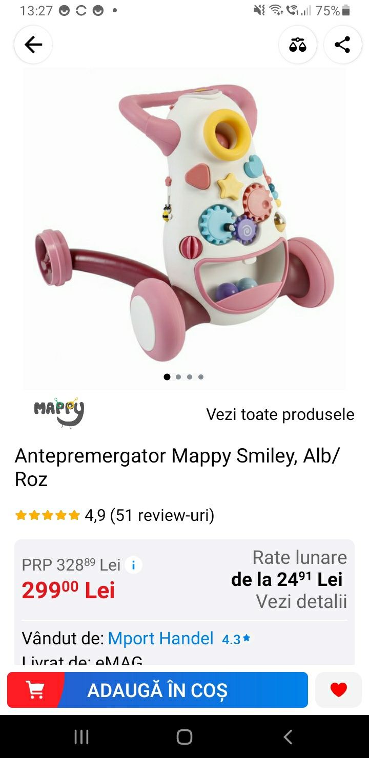 Antepremergator Mappy Smiley, Alb/Roz