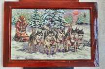 Goblen Cusut Inramat Expeditie in Alaska/Sania trasa de caini, 18x28cm