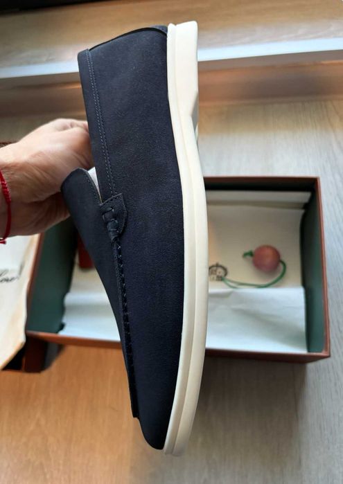 Loro Piana Blue men's suede slip-on shoes Italy