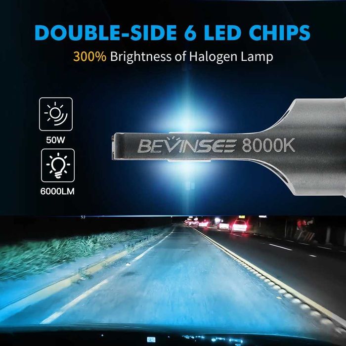 Becuri auto LED Bevinsee H1 - H3 - H4 - H7 - H8 - H9 - H11 12V 6000K