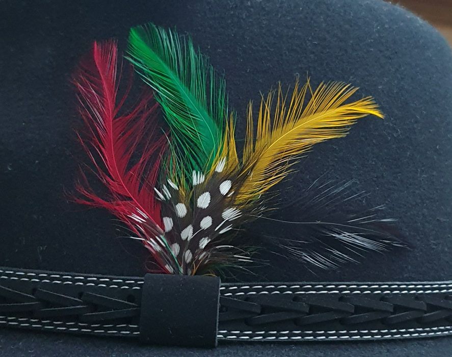 Pălărie fedora neagră din lână cu pană, din Anglia