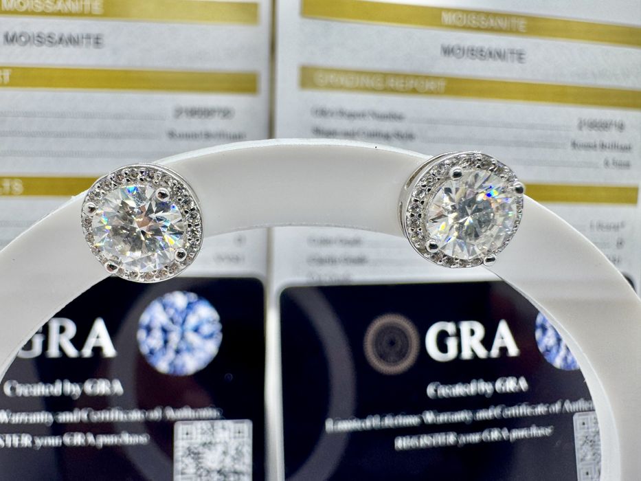 Сребърни обеци с мойсанит (Диамант) 1 карат