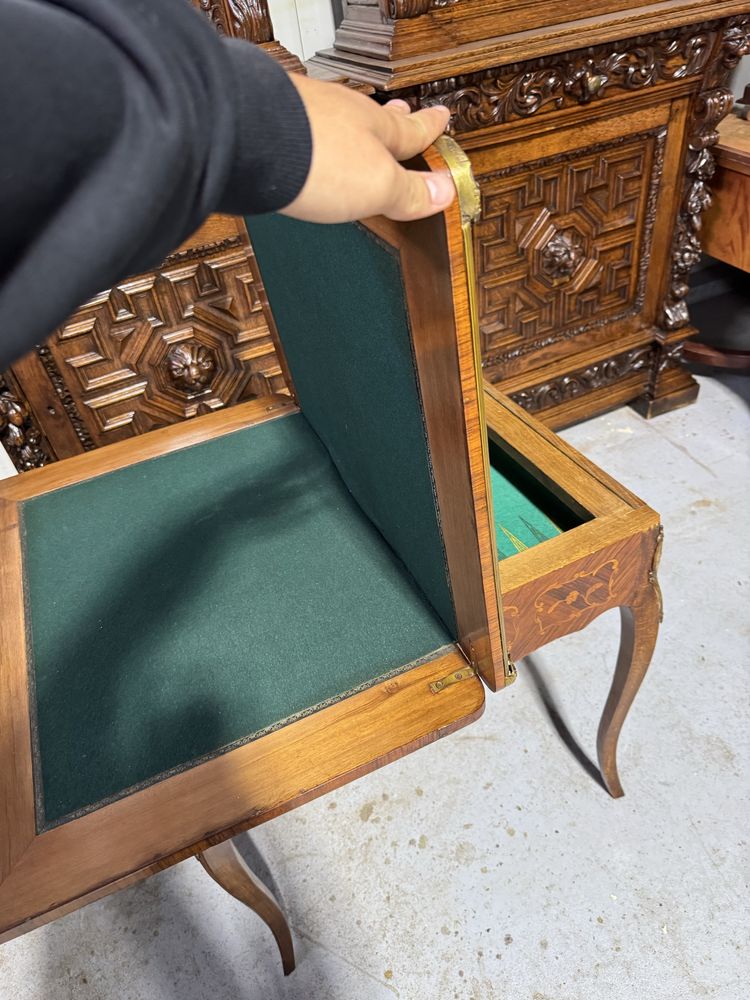 Masa de joc stil Louis XV din lemn cu intarsii si ornamente bronz