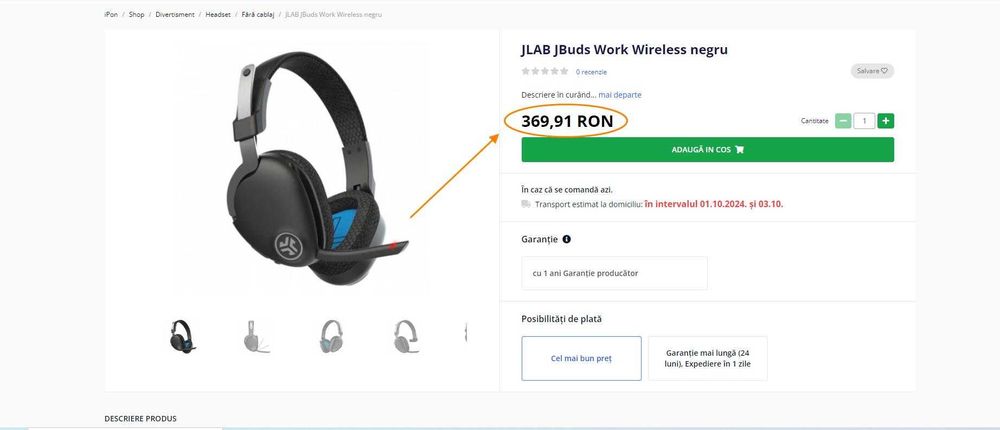 Căști Wireless- Bluetooth JLAB JBuds Work - Negru,(Super Ofertă).