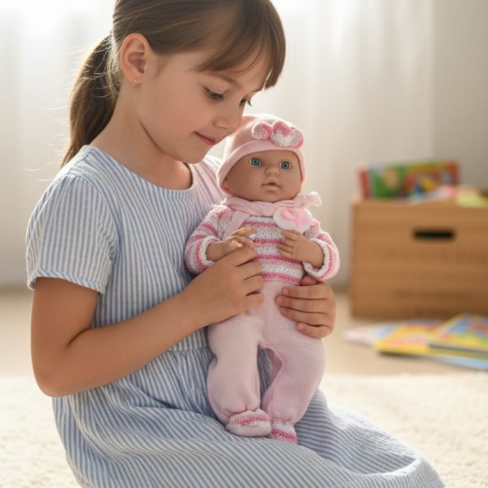 Кукла бебе с пълен комплект – Шише, пижама, легълце и аксесоари - 42 с