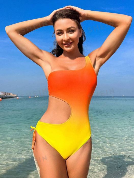 Costum de baie intreg galben portocaliu marime M