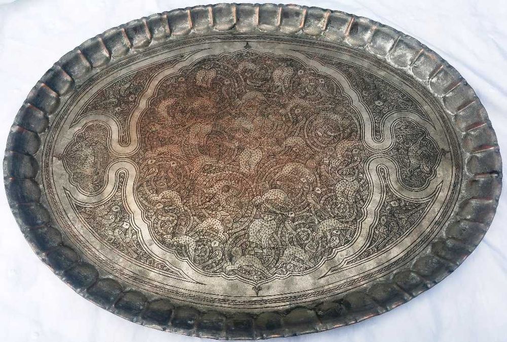 Large Incised Indo-Persian Mughal Tray Mid 19th