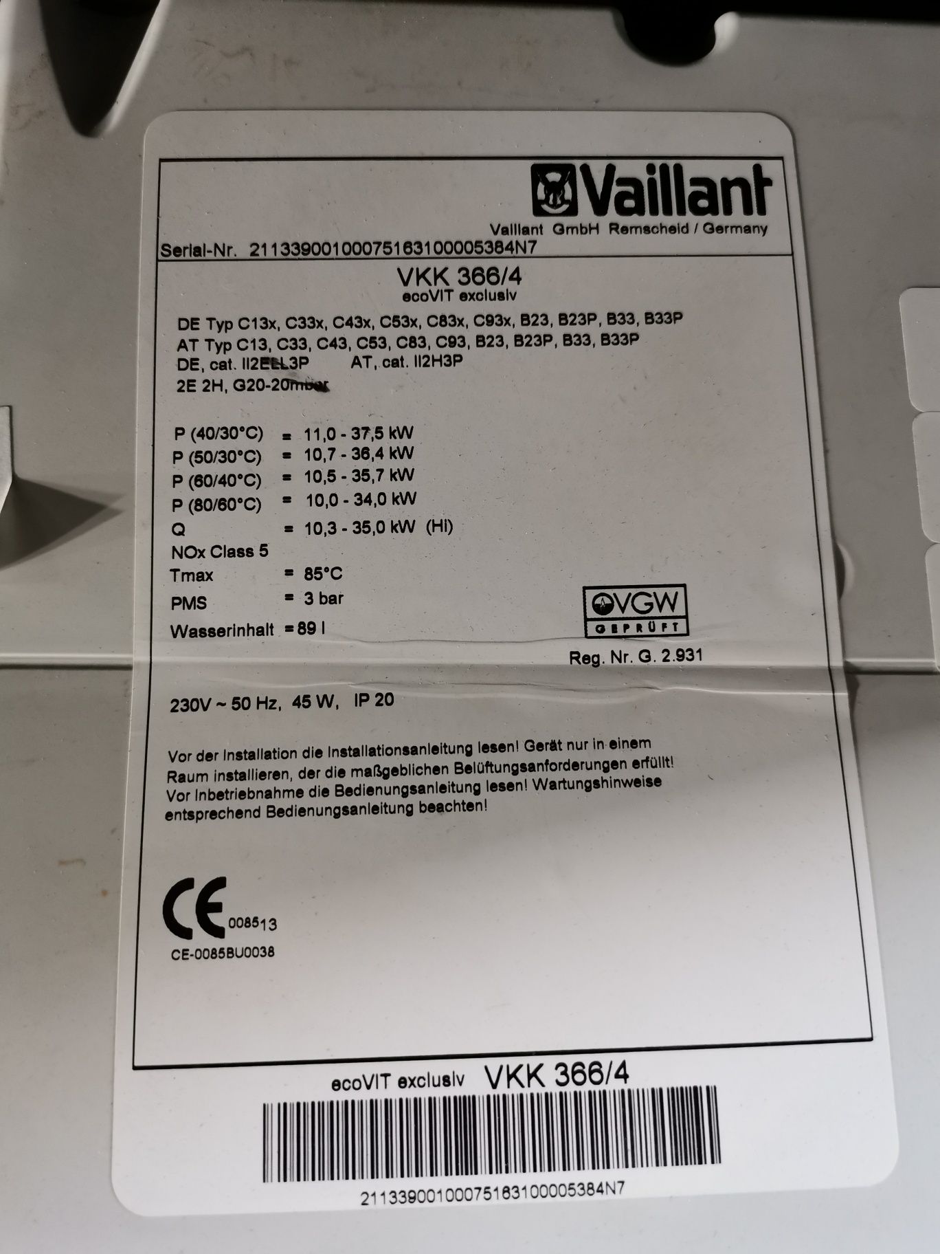 Centrala gaz vaillant 37kw