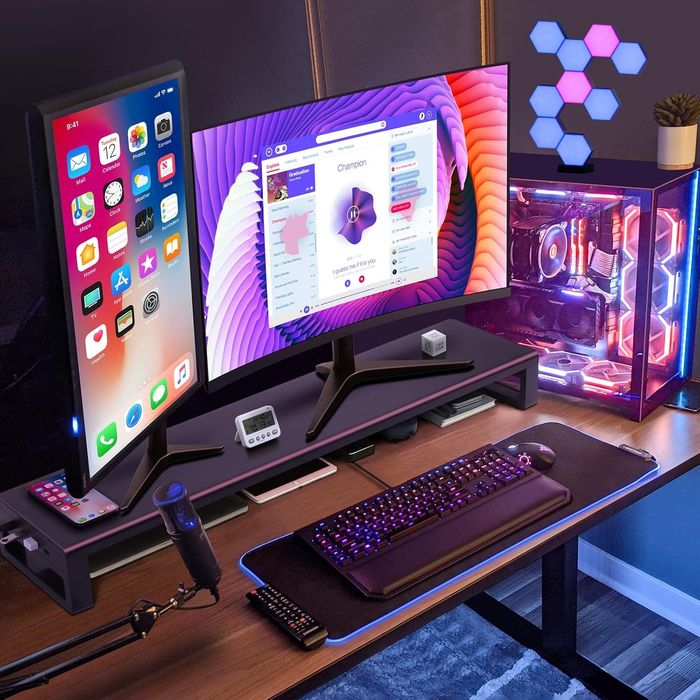 3в1 Стоиказа 2 монитора с 4 USB порта,Безично зарядно 2 чекмеджета