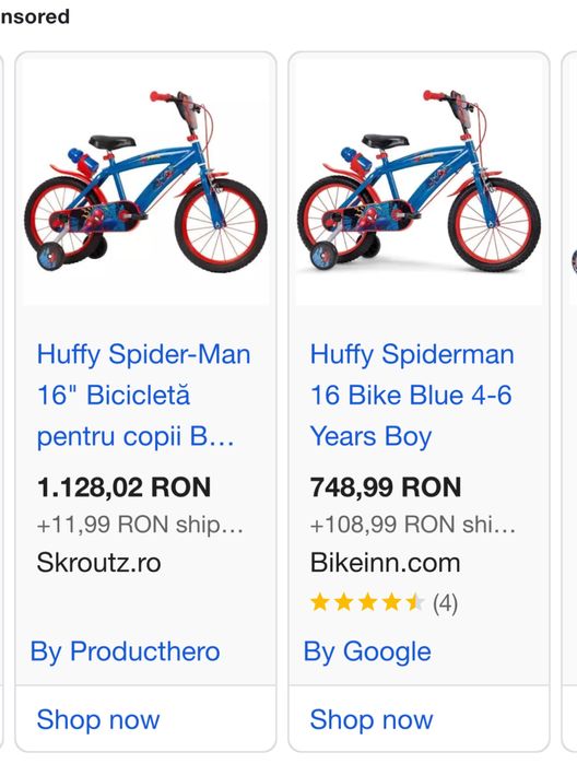 Bicicleta Spiderman baieti 16” 4-7 ani