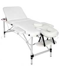 3-зонова алуминиева масажна маса с подложка - бяла