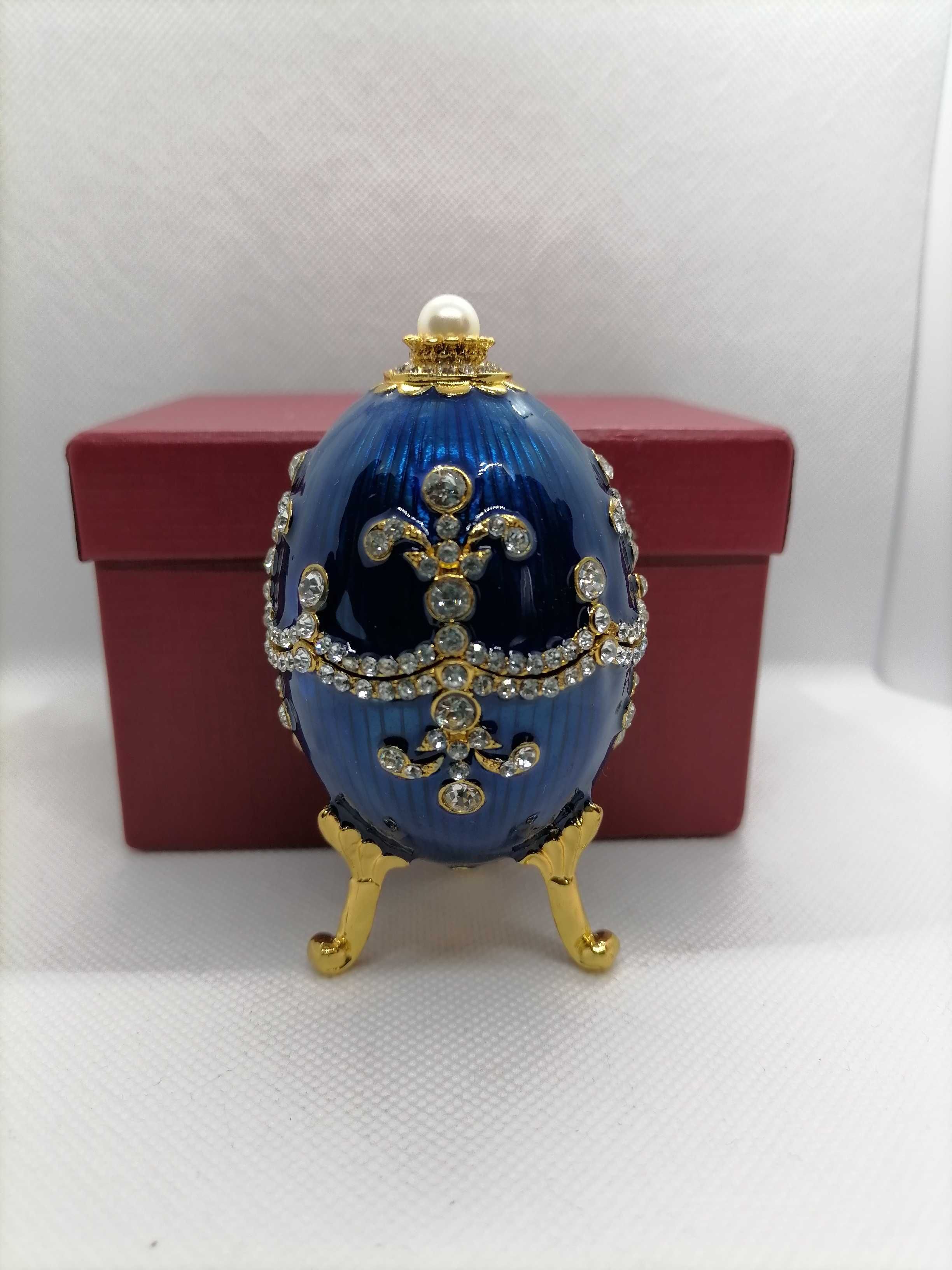 Cutie Bijuteri Ou Faberge Royal Blue Pearle Metal + Cristale + Cutie