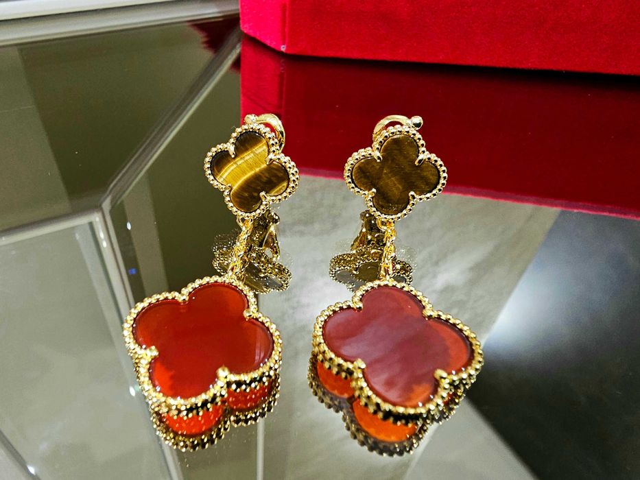 Van Cleef & Arpels VCA Gold Tiger Eye Red Magic Alhambra Дамски Обеци