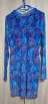 Rochie midi de tul albastru cu model abstract, mulata, M-L