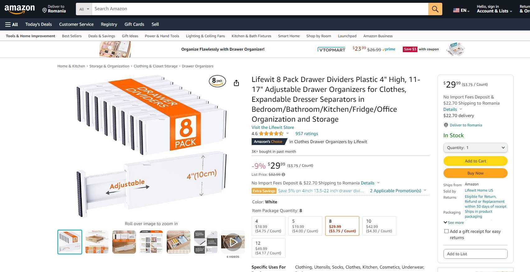 Set 8x Organizatoare reglabile sertare, reglabile, REDUS de la 150RON