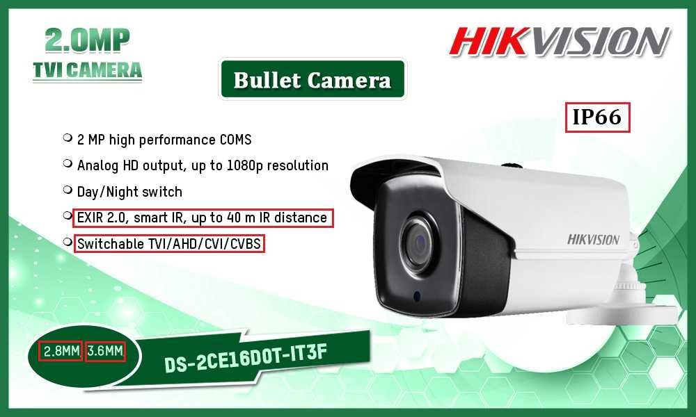 Hikvision HDTVI HDCVI DS-2CE16D0T-IT3F EXIR Камера 2MP 40М НощенОбхват