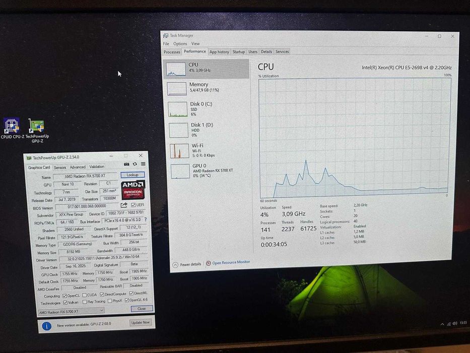 Pc gaming Xeon E5-2698 V4 48 GB Ram SSD 500 3TB HDD RX 5700 XT 8 GB