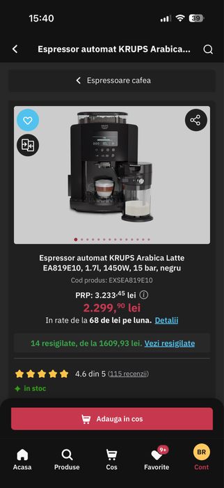 Espressor automat KRUPS Arabica Latte EA819E10, 1.7l, 1450W, 15 bar