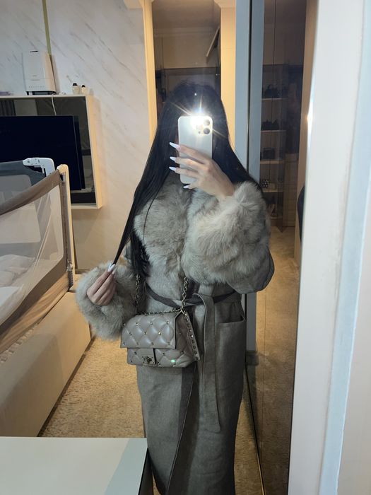 Palton din lana de alpaca cu blana naturala