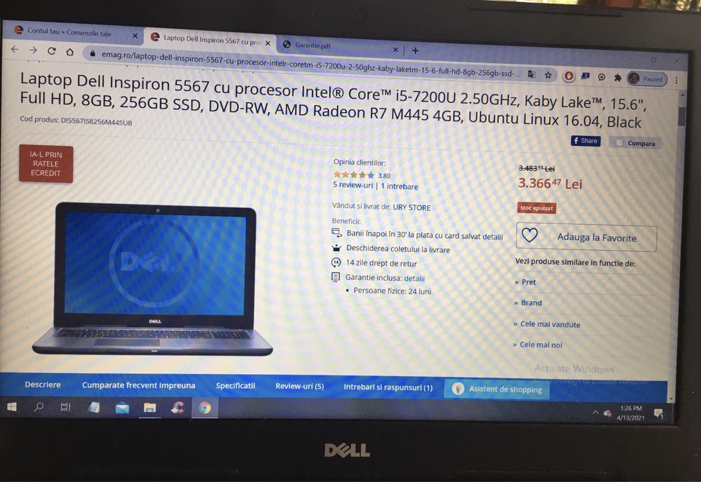 Oferta! Laptop Gaming  Dell Inspiron 5567 Windows 10