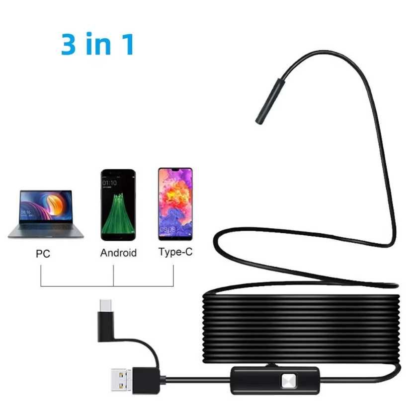 Ендоскоп с Твърд Кабел Водоустойчив Бороскоп Камера USB OTG 5.5mm 2M