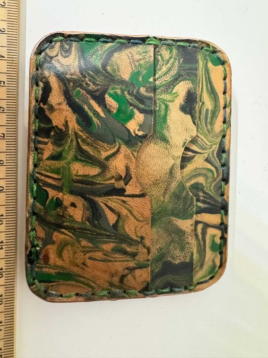 Portcard din piele vopsita manual verde unic