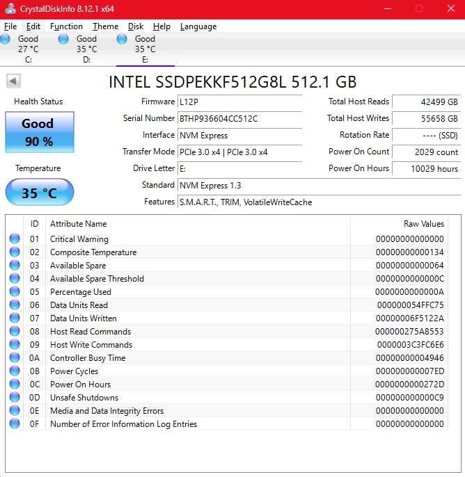 SSD Intel Pro 7600p 512GB M.2