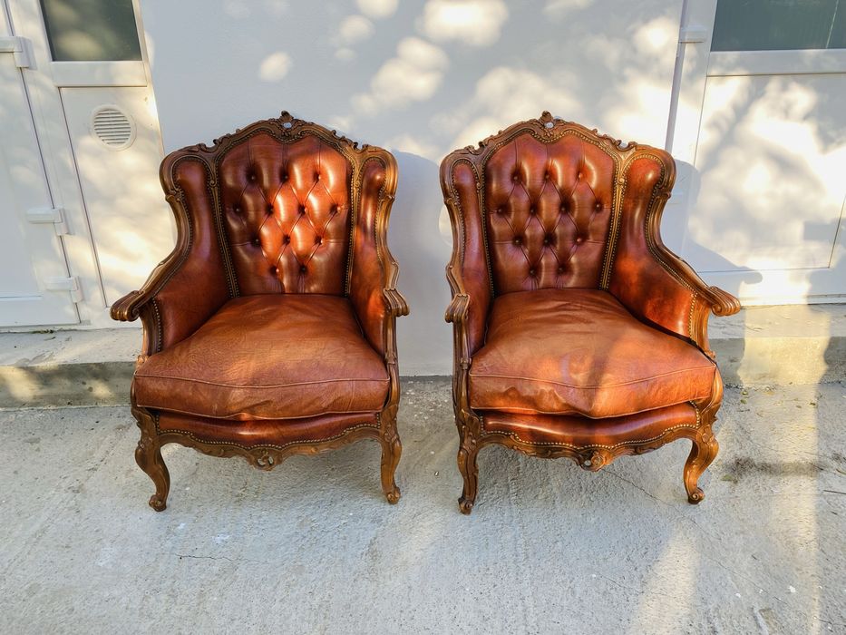 Fotolii Lemn Masiv Sculptat Piele Vintage Baroc Scaune