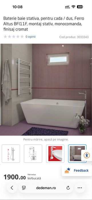 Baterie baie stativa pentru cada/dus Ferro finisaj cromat