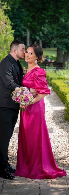 Rochie nașă fucsia