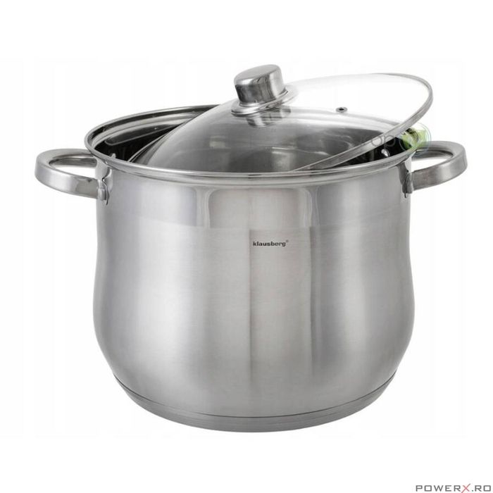 Oala din inox cu capac din sticla, 22cm,Fund termic multistrat, 7l