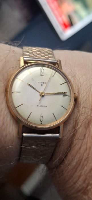TIMEX mecanic 21jevels curea metalică suflată cu aur.