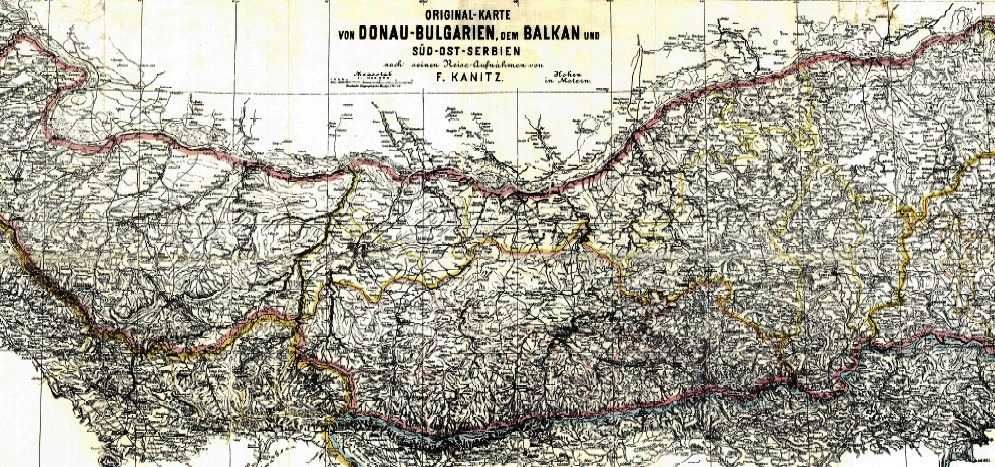 Първата карта на България, издадена през 1877 г. от Феликс Каниц