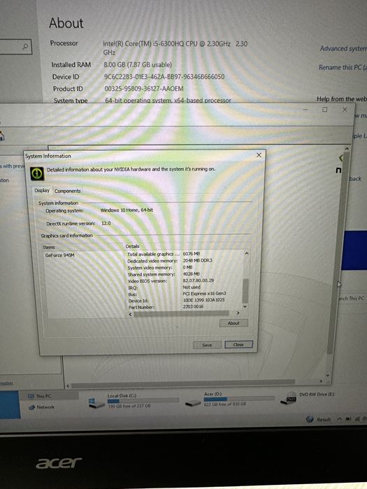 Acer Nitro 17 - Intel i5 6300HQ - Nvidia 945 2Gb dedicat - SSD240+HDD