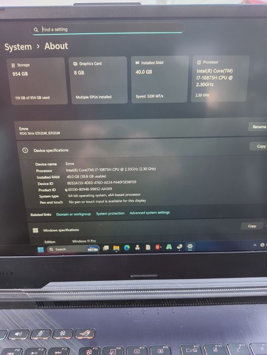 Laptop Gaming Asus Rog Editie Limitata (CyberPunk) i7-10875h RTX2070