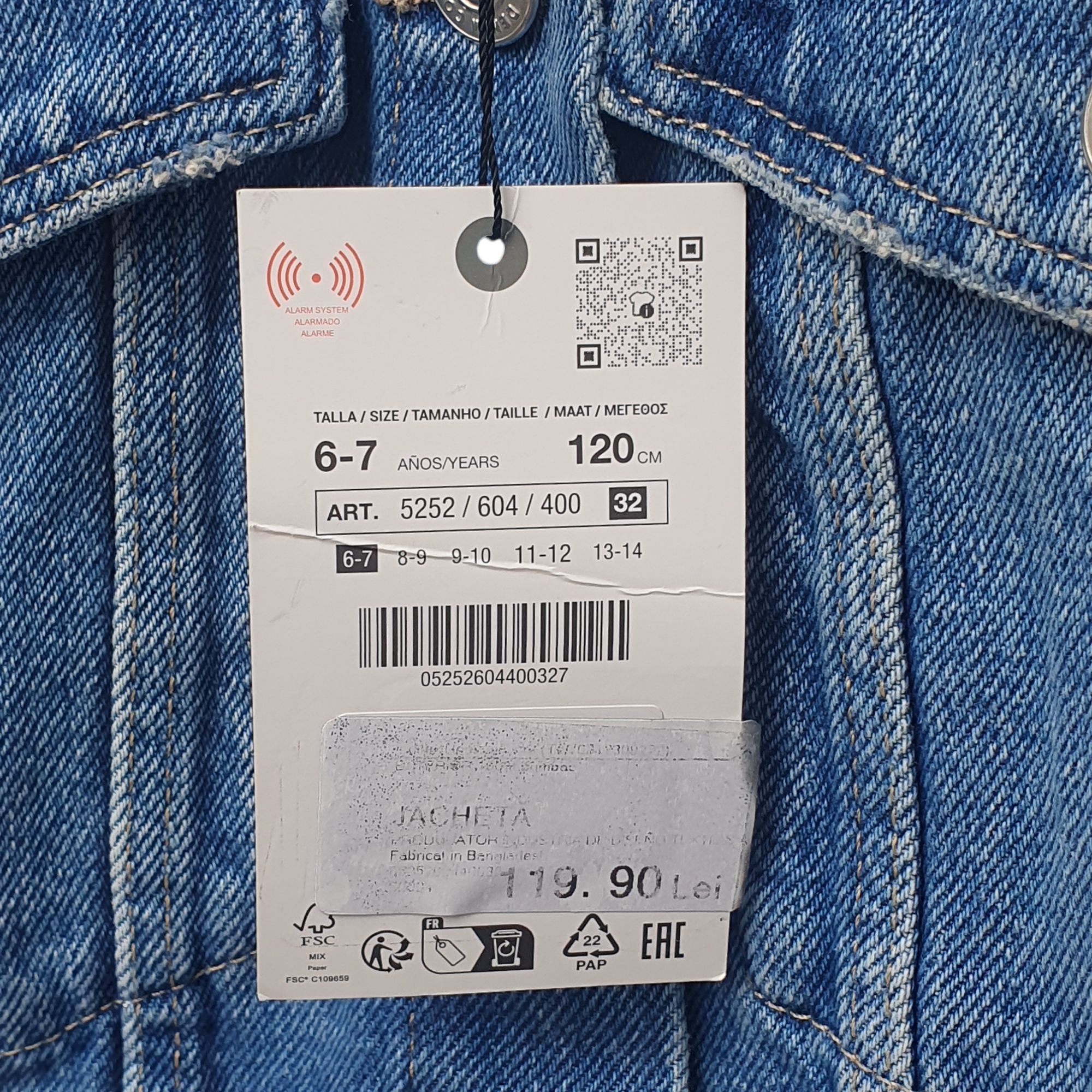 Geaca blugi 6-7 ani Zara, noua cu etichetă, 116-122, 100% bumbac, fete