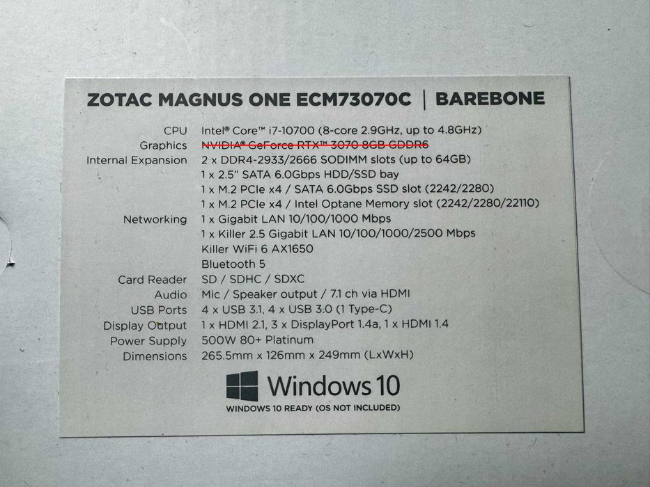 ZOTAC MAGNUS ONE ECM73070C мини компютър Intel i7-10700 64GB Ram