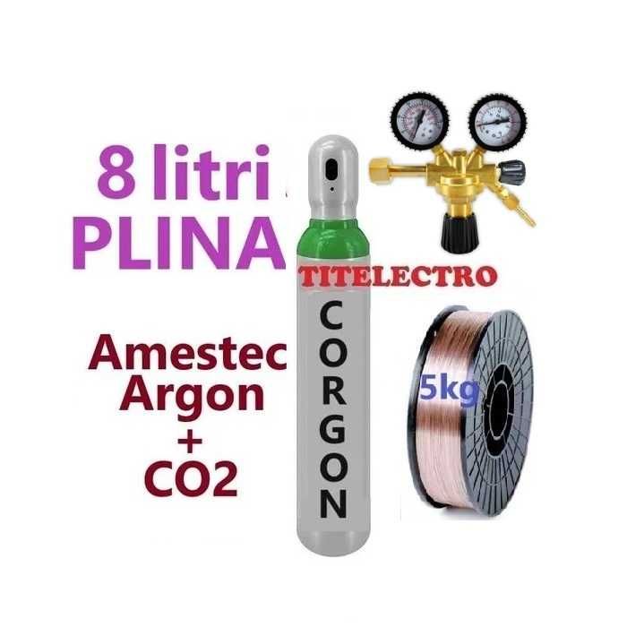 Butelie corgon Argon + CO2 8L PLINA + reductor Black + sarma 0.8mm 5kg