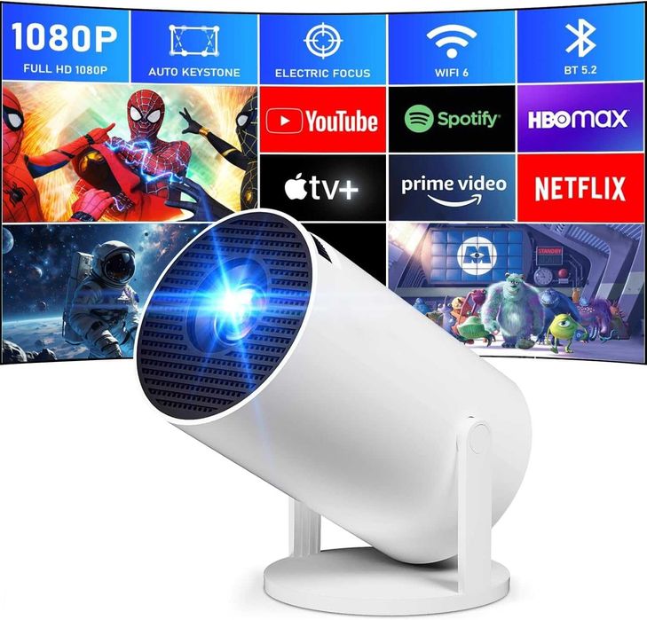 Videoproiector Portabil 4K, Android, WiFi6, BT 5.0, Smart, Rotire 180°