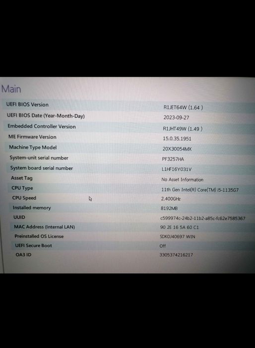 Laptop Thinkpad L15 i5 gen 11 gen 2 ram 8gb ssd 256gb 15.6inch