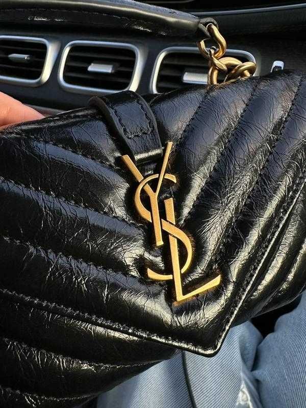 Geanta Saint Laurent College Mini, Noir Vernis, 18 cm