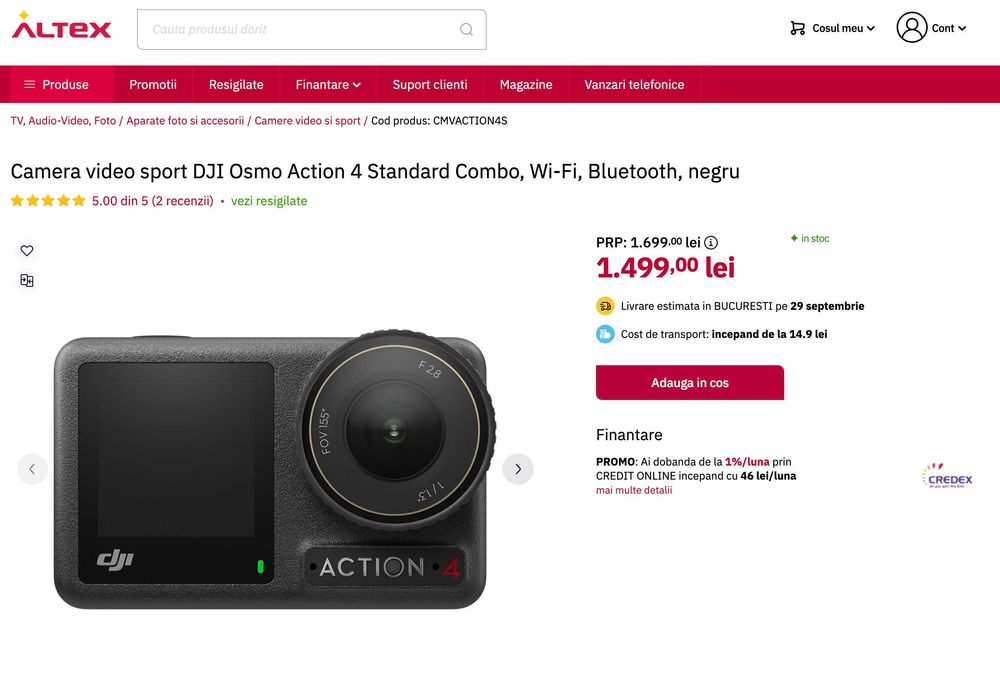 DJI Action 4 Standard Combo - ca noua, garantie